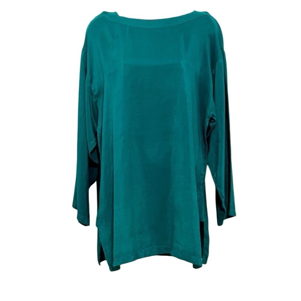 Victoria's Secret 100% silk Turquoise L/S Bateau Boat Neck Gown S Vtg “Gold Tag”